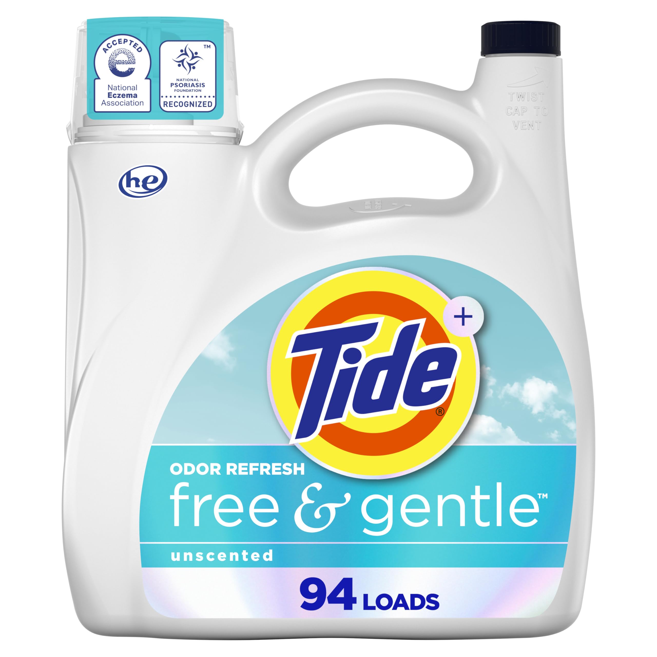 Tide Free and Gentle Odor Refresh Laundry Detergent Liquid, 94 Count, 132 fl oz, Hypoallergenic Laundry Detergent