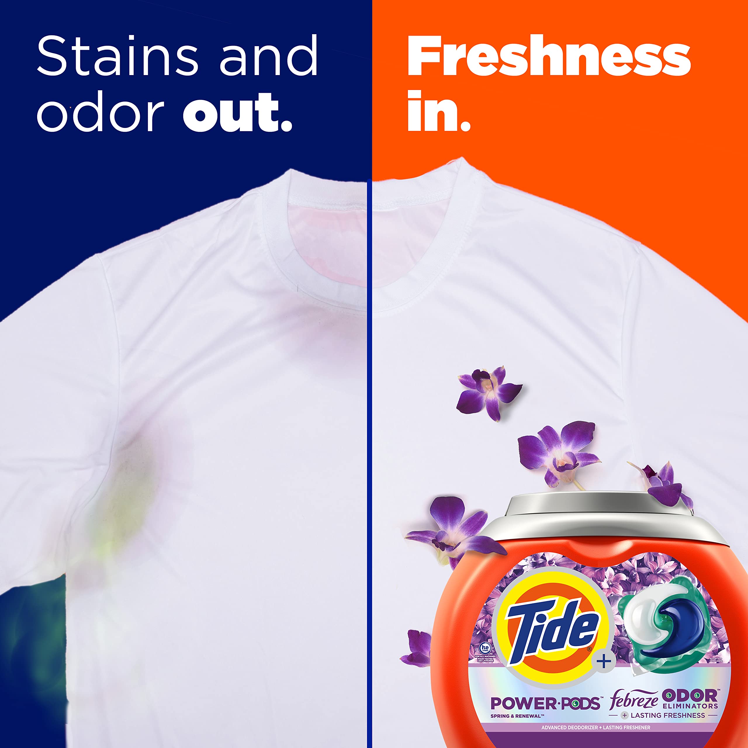 Tide Power Pods with Febreze Laundry Detergent Pacs, 45 Count, Spring & Renewal Scent, All-Day Freshness