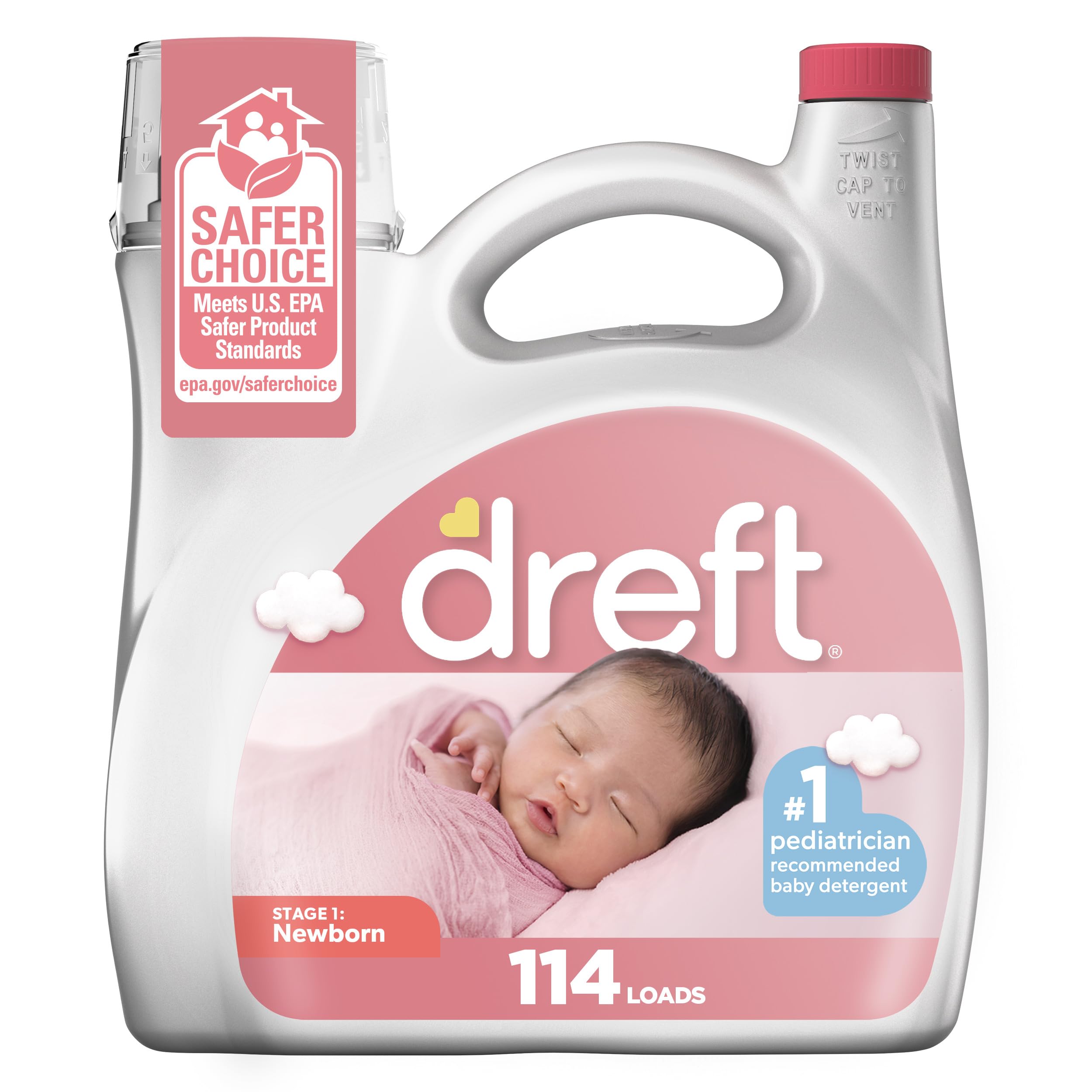 Dreft Stage 1 Newborn Baby Liquid Laundry Detergent, Gentle on Sensitive Skin, HE Compatible, 114 loads