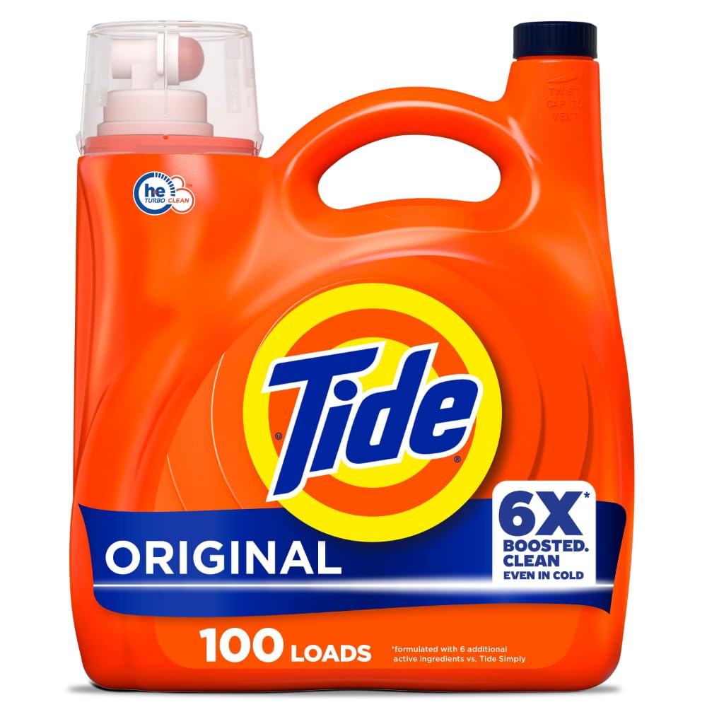 Tide Liquid Laundry Detergent, Original Scent, 125 fl oz, 100 Loads, Boosted Clean Even in Cold Water with Concentrated Washing Soap