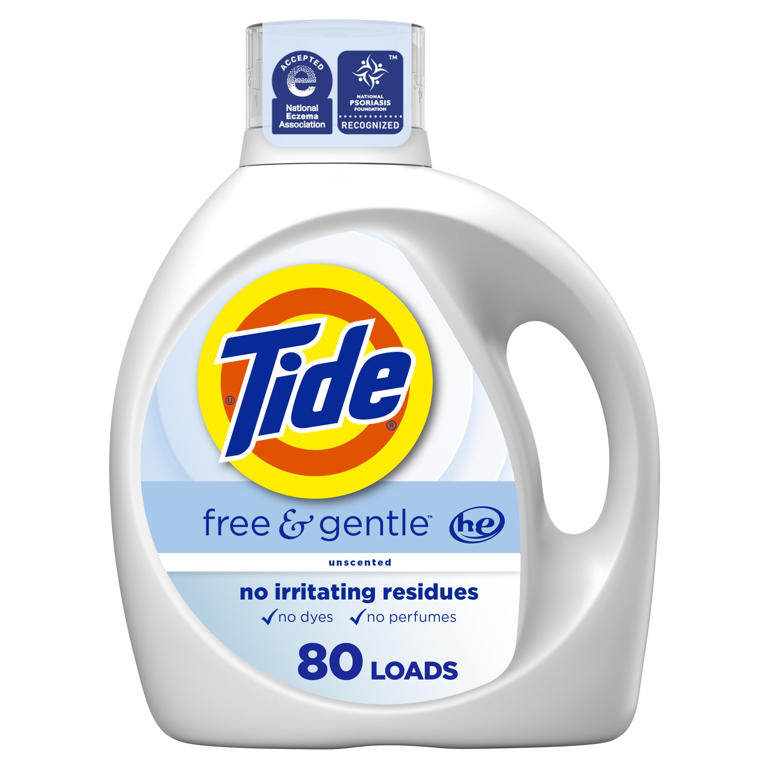 Tide Free & Gentle Liquid Laundry Detergent, 80 Loads, 105 fl oz, Tide Laundry Detergent, Clean Laundry Detergent